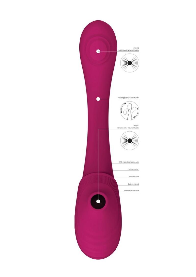 Vive MIRAI Rechargeable Silicone Dual Motor Double Ended Bendable Pulse and Air Wave Vibrator - Pink