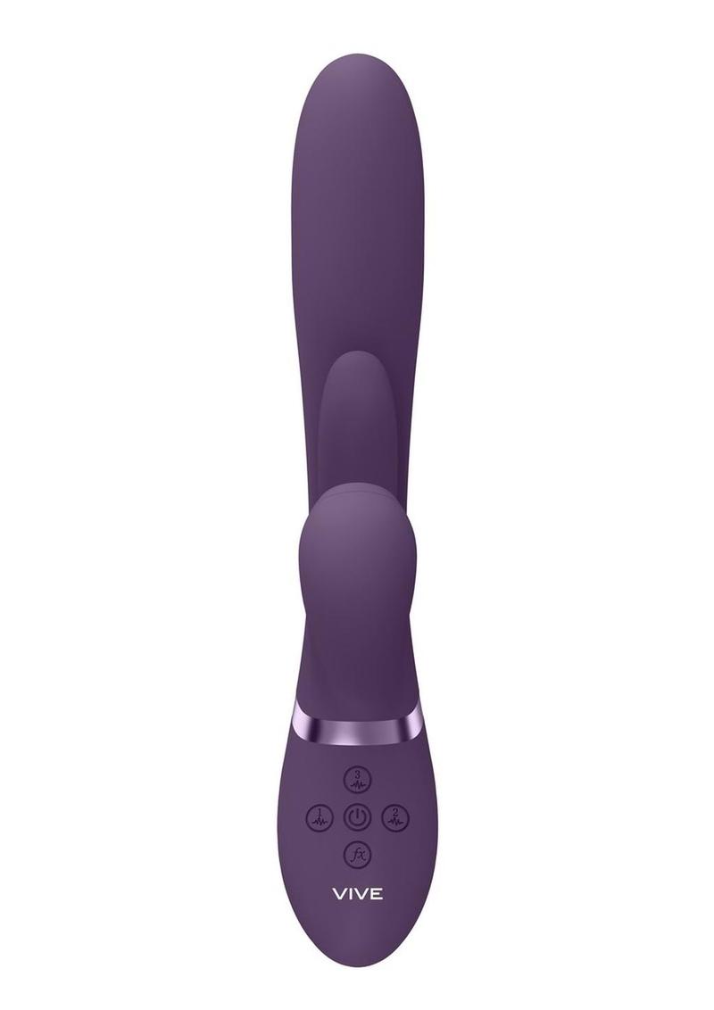 Vive ENA Rechargeable Silicone Triple Motor Thrusting G-Spot with Flapper and Air Wave Clit Stimulation Vibrator - Purple