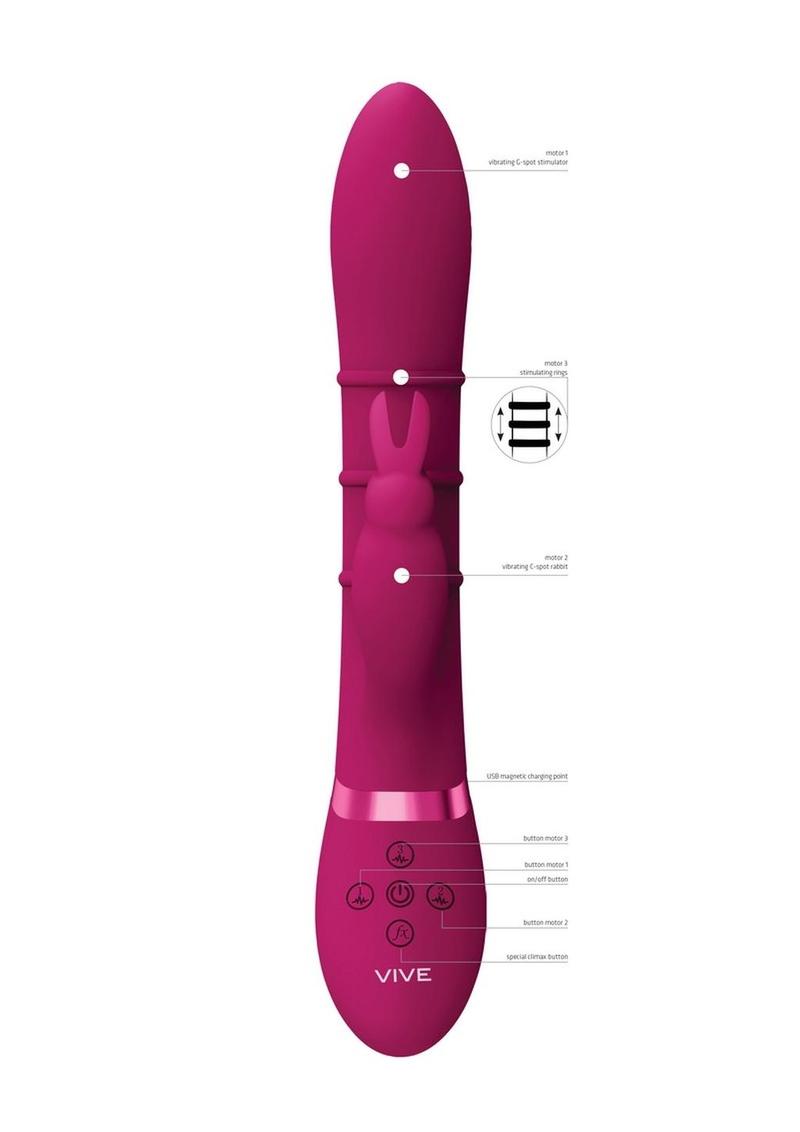 Vive SORA Rechargeable Silicone Triple Motor Up and Down Vibrating Triple Ring Rabbit - Pink