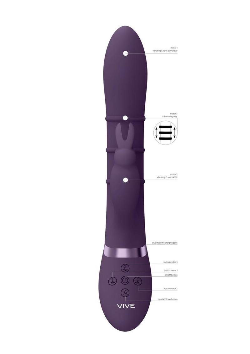 Vive SORA Rechargeable Silicone Triple Motor Up and Down Vibrating Triple Ring Rabbit - Purple