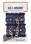 Sex & Mischief Cougar Fur Handcuffs - Navy/Gold