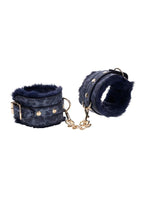 Sex & Mischief Cougar Fur Handcuffs - Navy/Gold