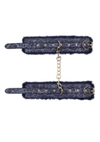 Sex & Mischief Cougar Fur Handcuffs - Navy/Gold