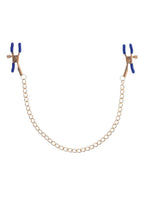 Sex & Mischief Cougar Chained Nipple Clamps - Gold/Navy
