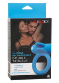 Couple's Enhancers Silicone Rechargeable Double Trouble Cock Ring - Blue
