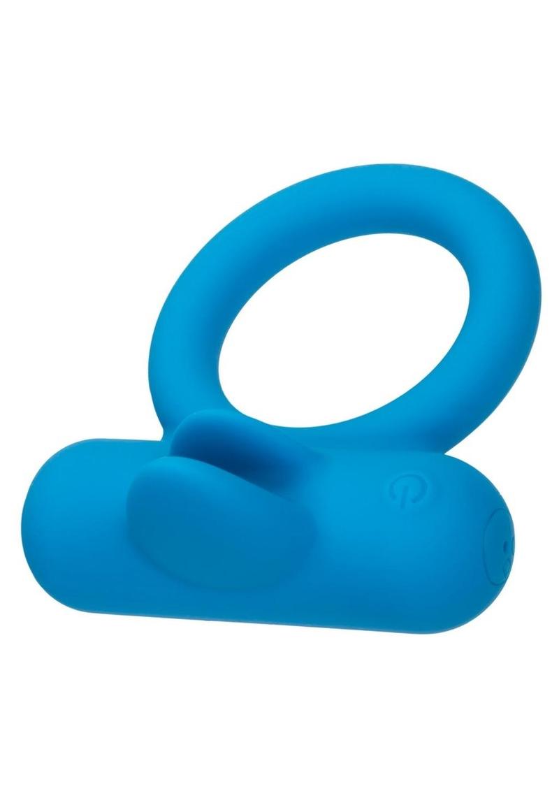 Couple's Enhancers Silicone Rechargeable Double Trouble Cock Ring - Blue
