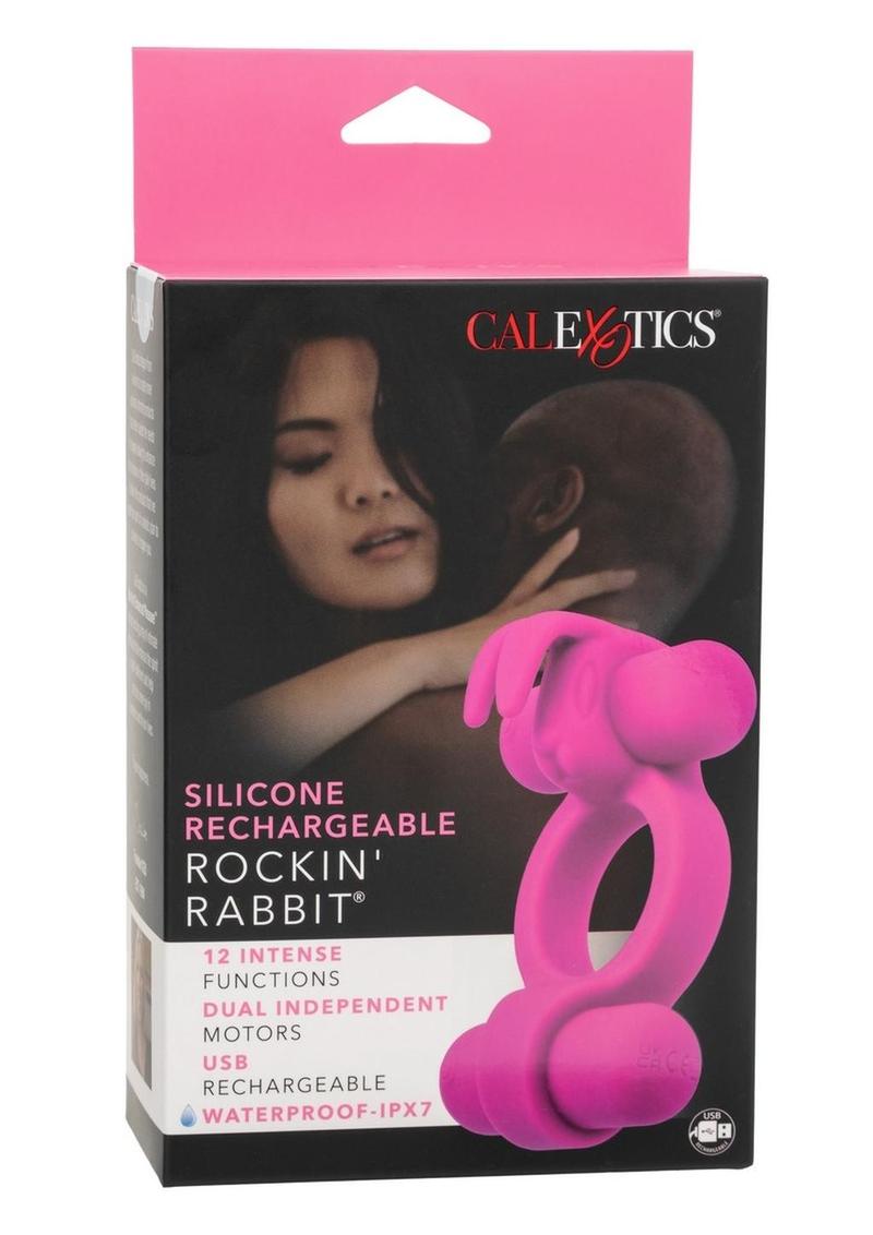 Couple's Enhancers Silicone Rechargeable Rockin' Rabbit Cock Ring - Pink