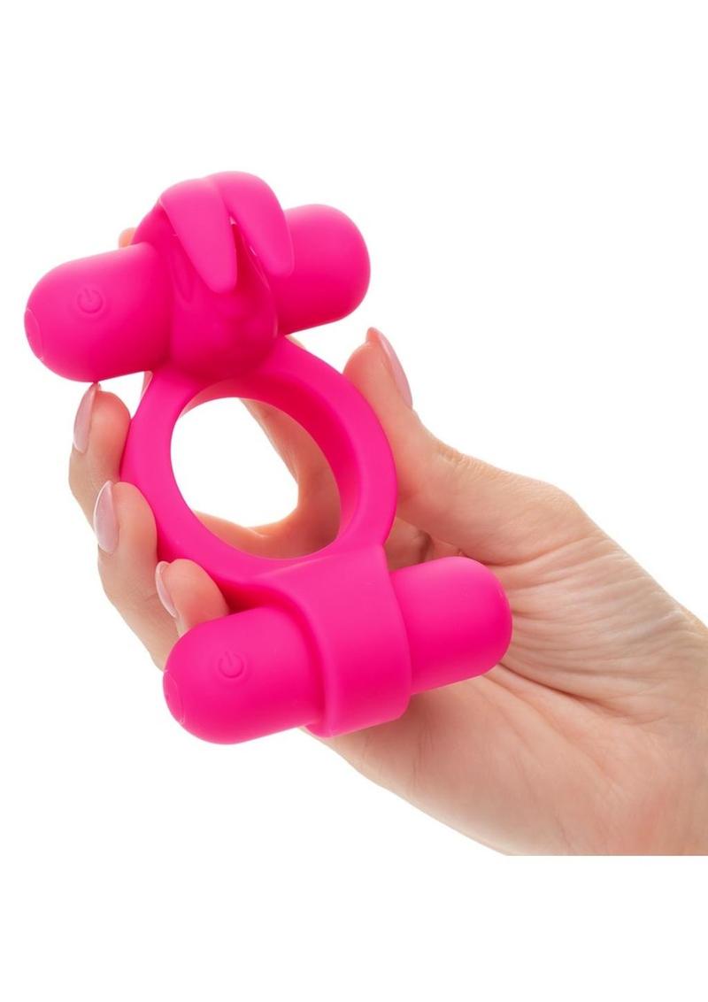 Couple's Enhancers Silicone Rechargeable Rockin' Rabbit Cock Ring - Pink