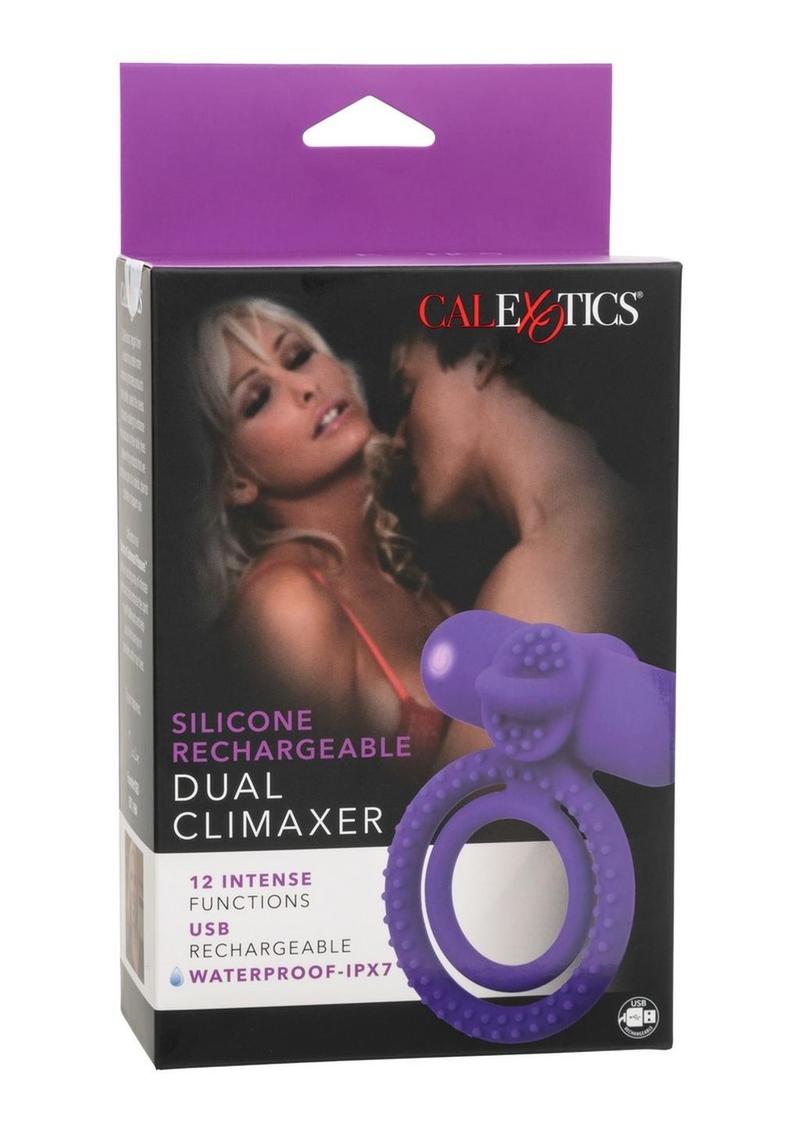 Couple's Enhancers Silicone Rechargeable Dual Climaxer Cock Ring - Purple