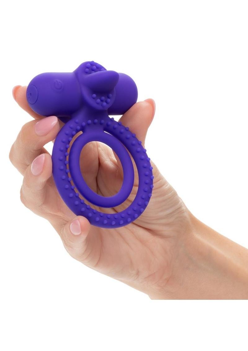 Couple's Enhancers Silicone Rechargeable Dual Climaxer Cock Ring - Purple
