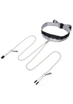Fifty Shades of Grey Play Nice Satin & Lace Collar & Nipple Clamps - Silver/Black