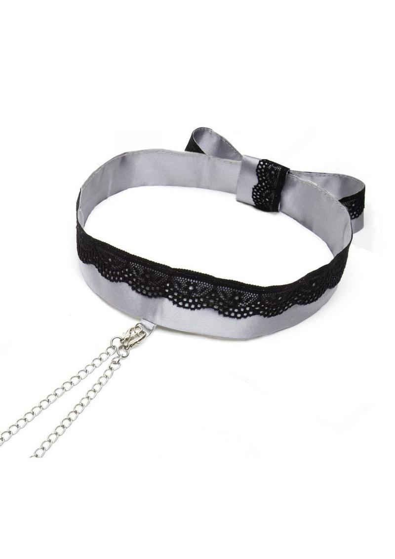 Fifty Shades of Grey Play Nice Satin & Lace Collar & Nipple Clamps - Silver/Black