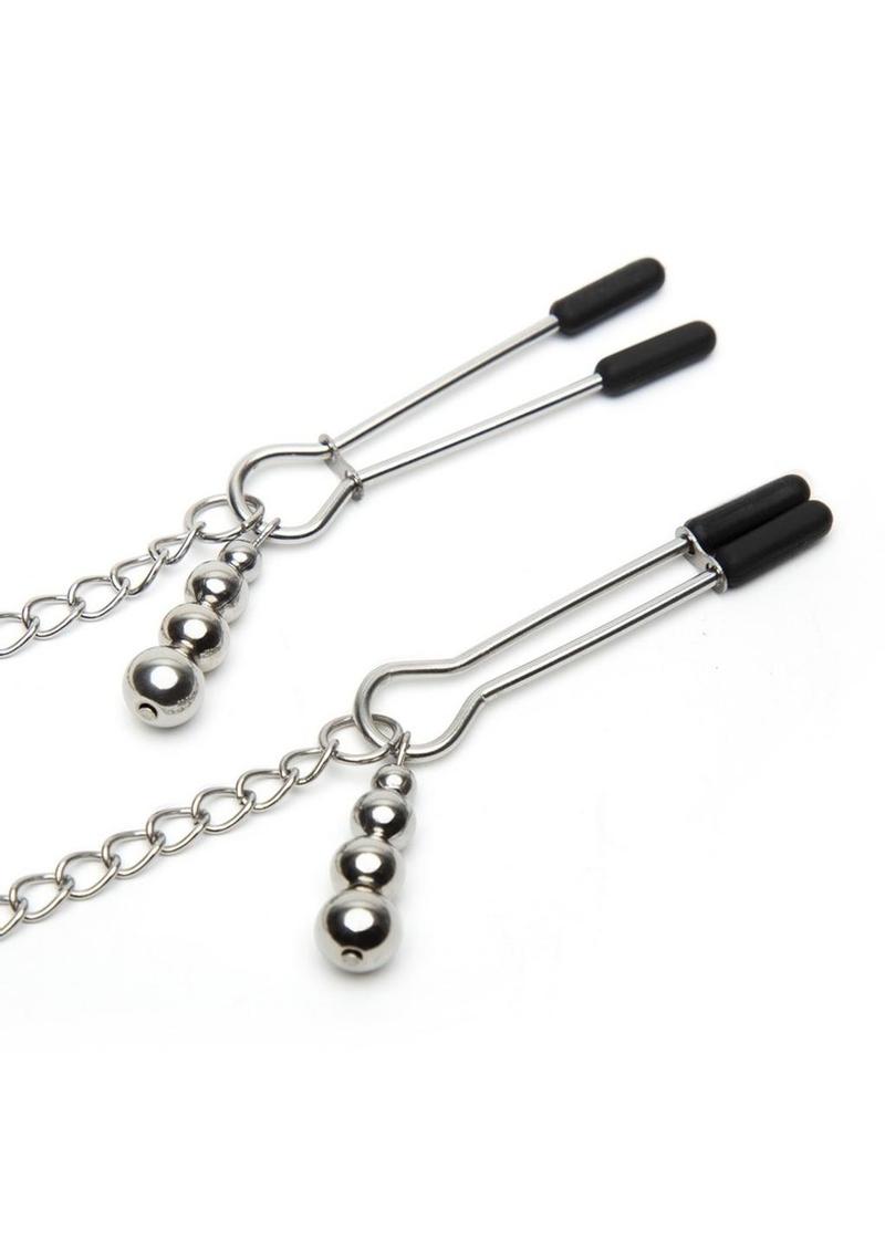 Fifty Shades of Grey Play Nice Satin & Lace Collar & Nipple Clamps - Silver/Black