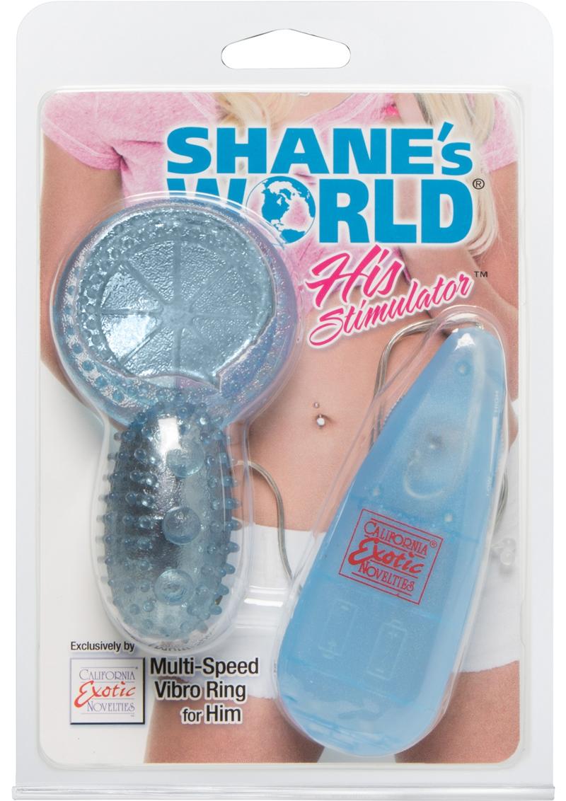 Shane's World His Stimulator Vibrating Cock Ring with Wired Remote Control - Blue