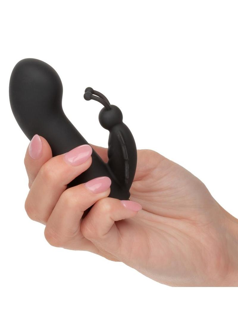 Raven Butterfly Silicone Rechargeable Dual Stimulation Vibrator - Black
