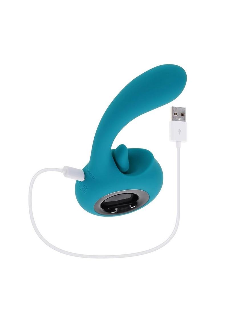 How Many Licks Rechargeable Silicone Vibrator with Clitoral Stimulator - Blue