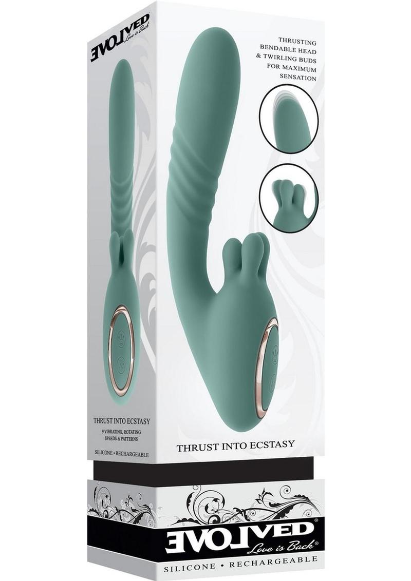 Thrust into Ecstasy Rechargeable Silicone Rabbit Vibrator - Green