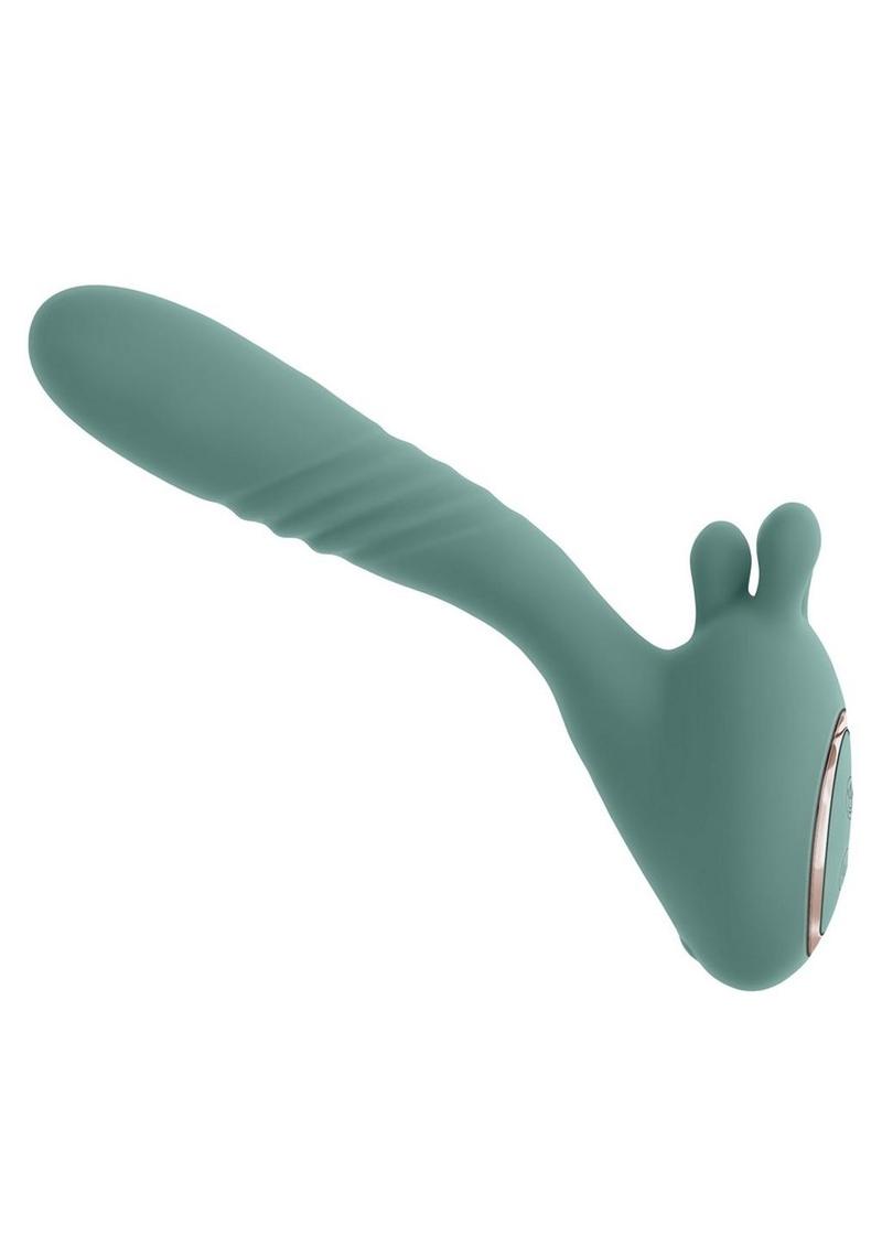 Thrust into Ecstasy Rechargeable Silicone Rabbit Vibrator - Green