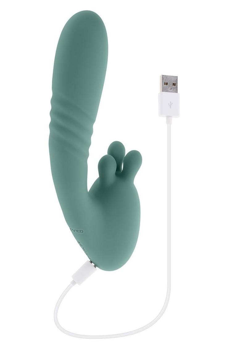 Thrust into Ecstasy Rechargeable Silicone Rabbit Vibrator - Green