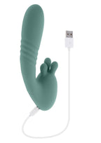 Thrust into Ecstasy Rechargeable Silicone Rabbit Vibrator - Green