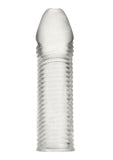 Blue Line Wavy Ribbed Penis Extension 6.5in - Clear