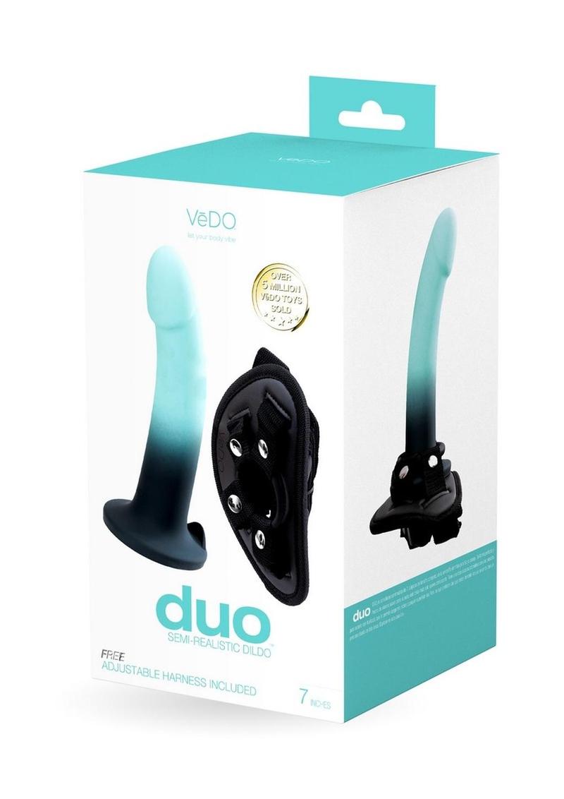 VeDO Duo Silicone Dildo with Harness - Turquoise