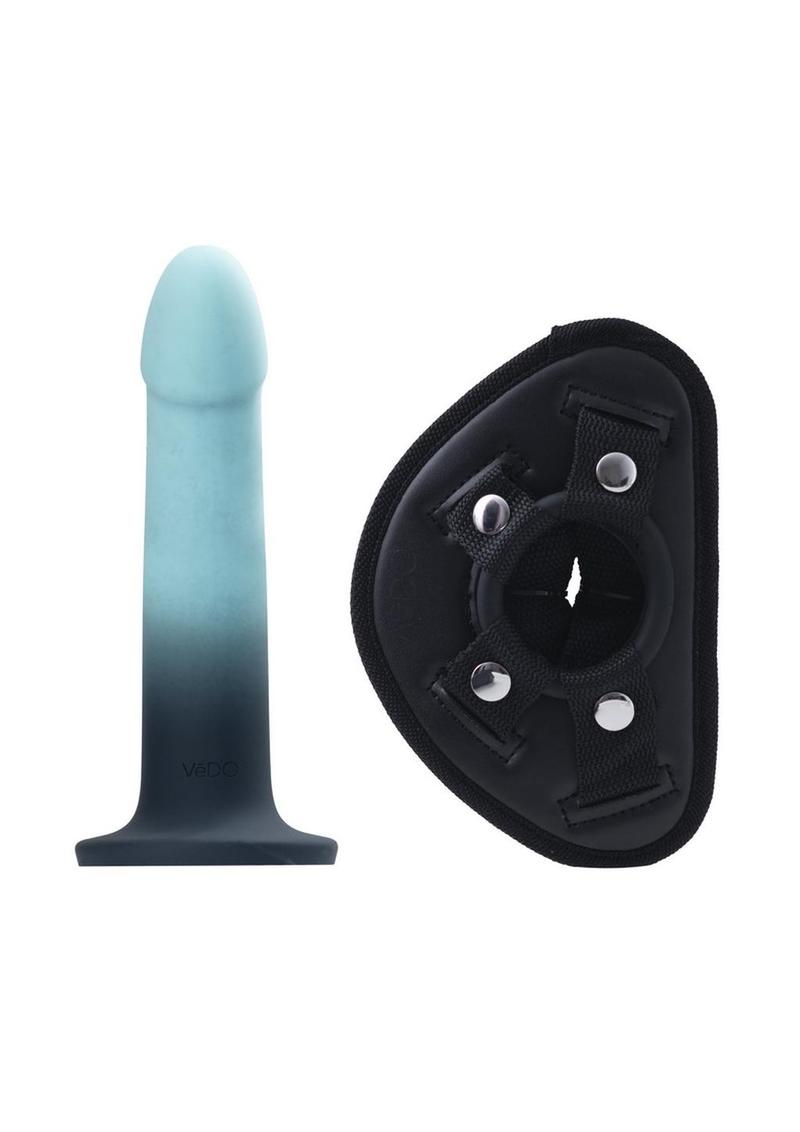 VeDO Duo Silicone Dildo with Harness - Turquoise