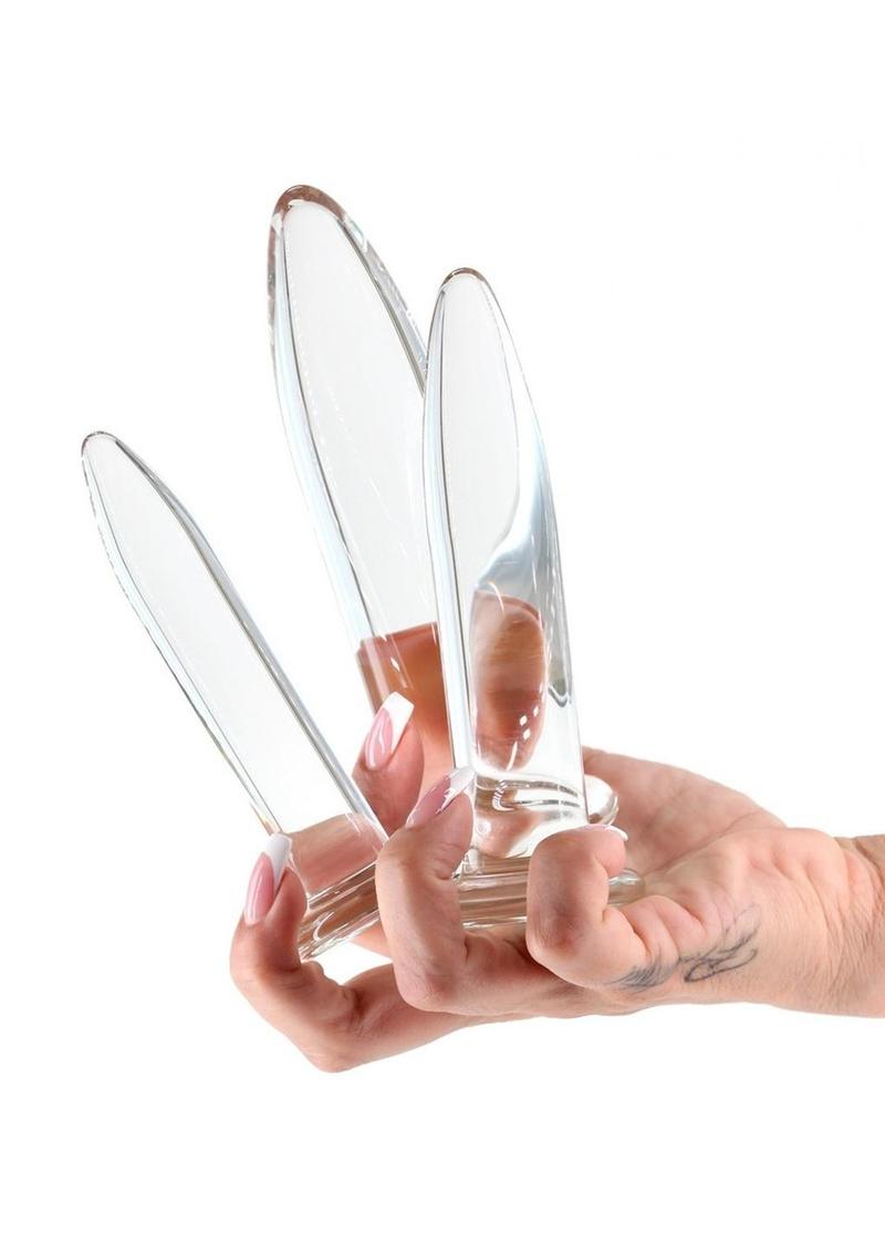 Crystal Trainer Glass Anal Plugs Kit (3pc Set) - Clear