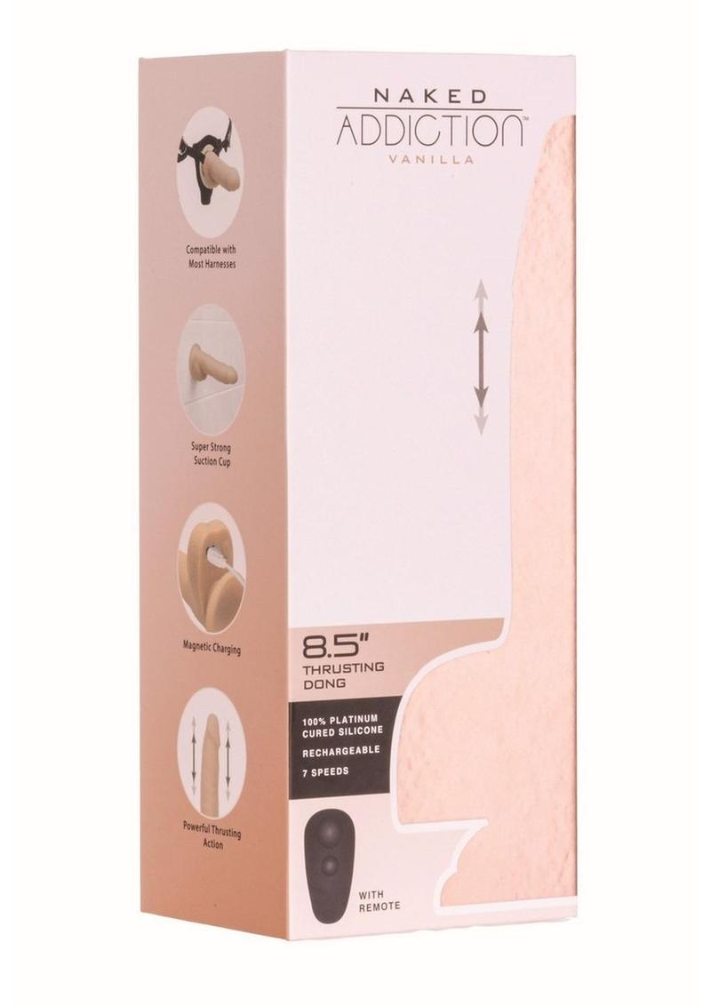 Naked Addiction Maximum Thrusting & Vibrating Rechargeable Silicone Dong with Remote Control 8.5in - Vanilla