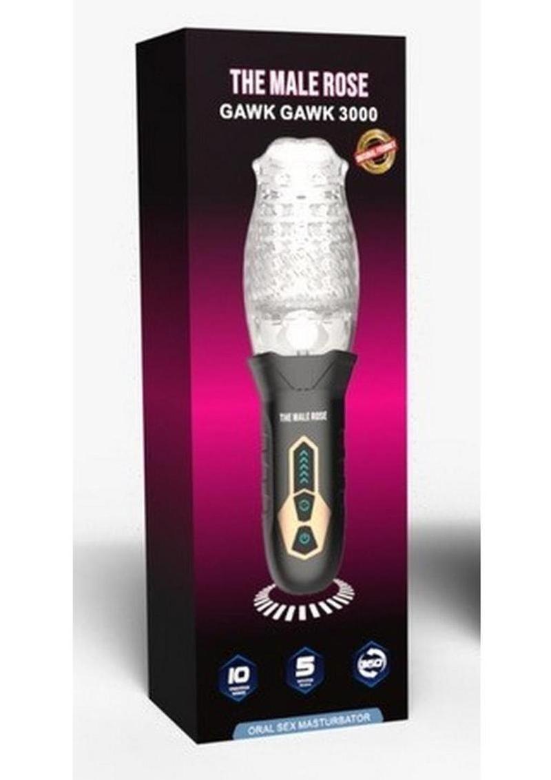 The Male Rose Gawk Gawk 3000 Rechargeable Rotating Masturbator - Black/Clear