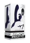 Giving Vibes Rechargeable Silicone Triple Stimulation Strap-On - Purple