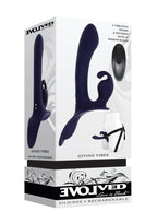 Giving Vibes Rechargeable Silicone Triple Stimulation Strap-On - Purple