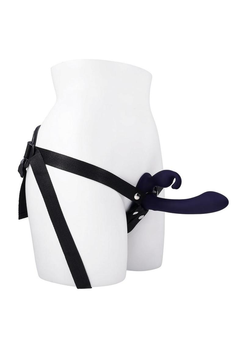 Giving Vibes Rechargeable Silicone Triple Stimulation Strap-On - Purple