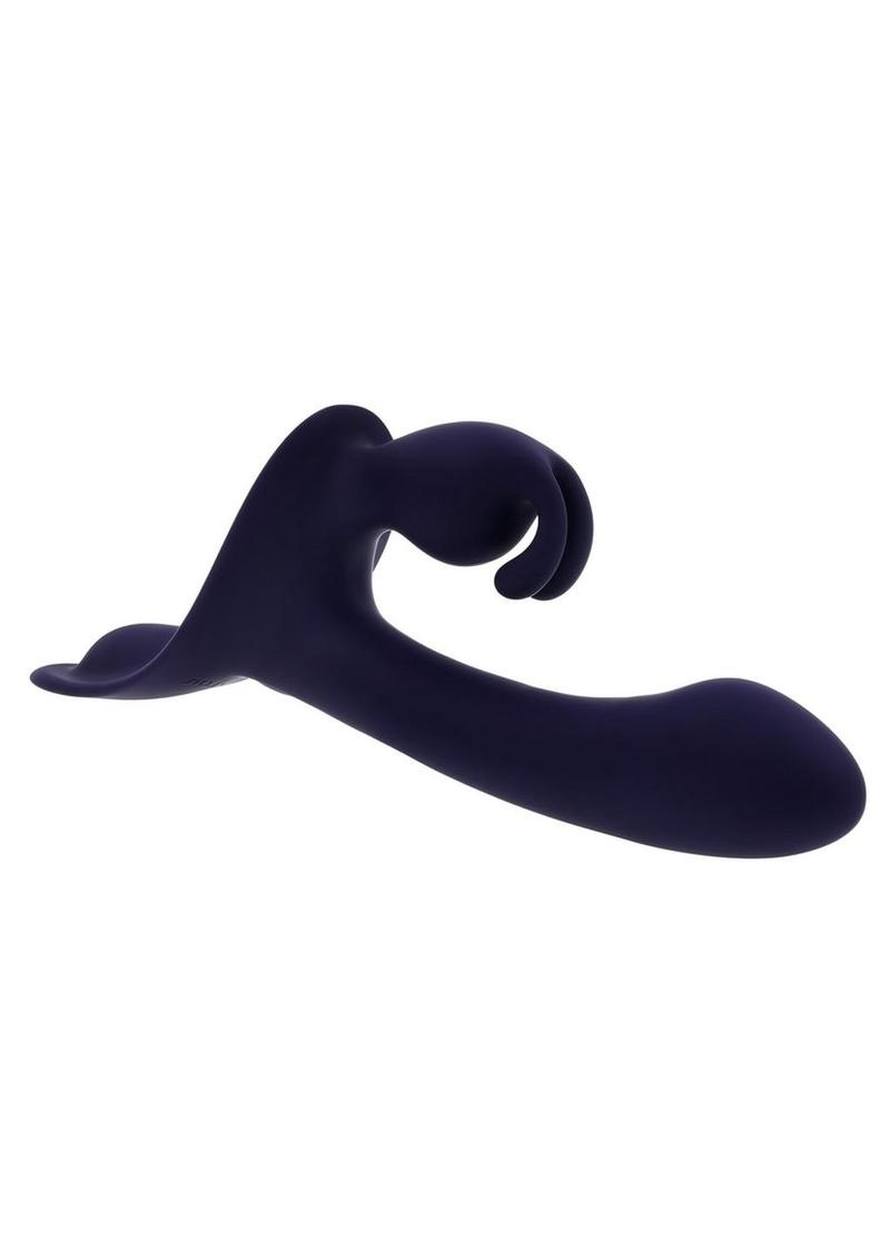 Giving Vibes Rechargeable Silicone Triple Stimulation Strap-On - Purple