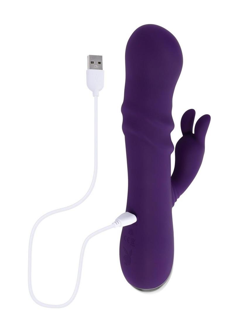 Playboy Bunny Punch Rechargeable Silicone Rabbit Vibrator with Twirly G-Spot Head - Purple