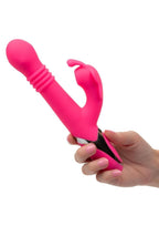 Enchanted Kissing Butterfly Rechargeable Silicone Thrusting and Rotating Vibrator with Clitoral Stimulator - Pink