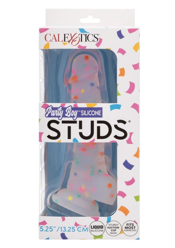 Silicone Studs Party Boy Dong with Suction Cup 5.25in - Multicolor