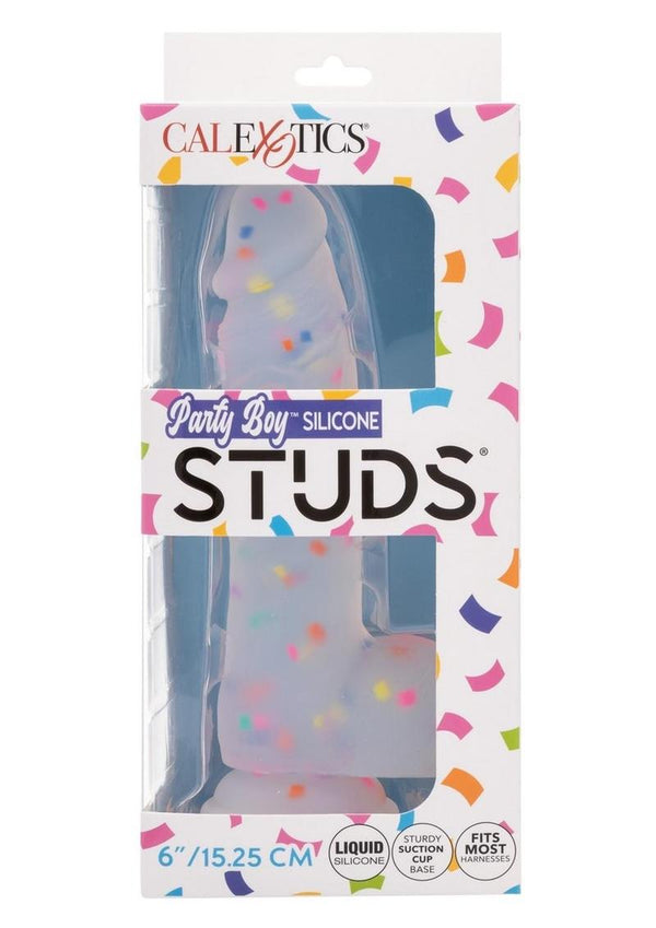 Silicone Studs Party Boy Dong with Suction Cup 6in - Multicolor
