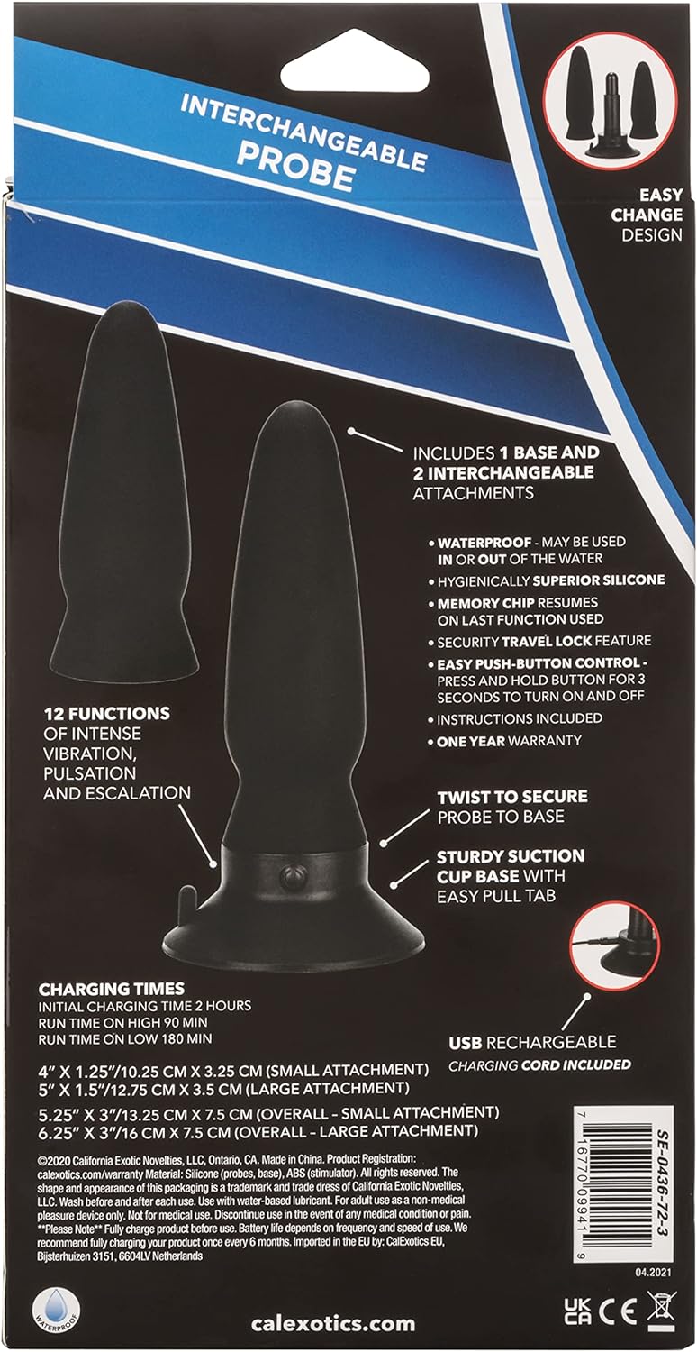 Eclipse Interchangeable Rechargeable Silicone Probe with Remote Control - Black