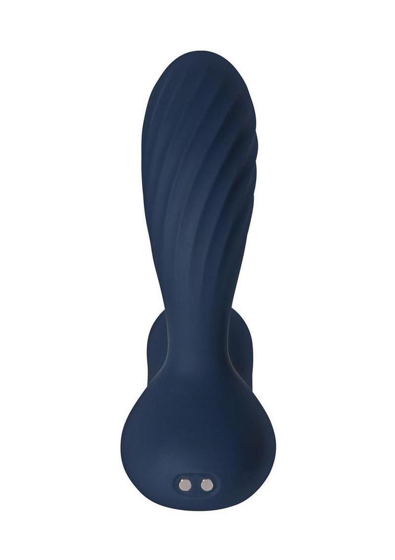 Svakom Vick Neo 2 App Compatible Rechargeable Silicone Warming Dual Stimulating Prostate Vibrator with Remote Control - Navy Blue/Gold