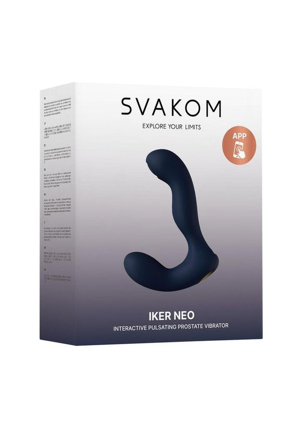 Svakom Iker Neo Rechargeable Silicone App Compatible Prostate Vibrator - Navy Blue/Gold