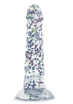 Glittergasm Swirl Clear Dildo with Suction Cup - Blue/Purple/Violet Glitter