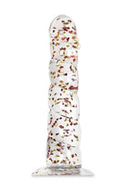 Glittergasm Swirl Clear Dildo with Suction Cup - Orange/Red/Golden Glitter