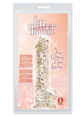Glittergasm Realistic Clear Dildo with Balls and Suction Cup - Red/Orange/Golden Glitter
