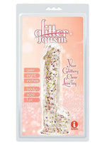 Glittergasm Realistic Clear Dildo with Balls and Suction Cup - Red/Orange/Golden Glitter