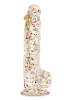 Glittergasm Realistic Clear Dildo with Balls and Suction Cup - Red/Orange/Golden Glitter