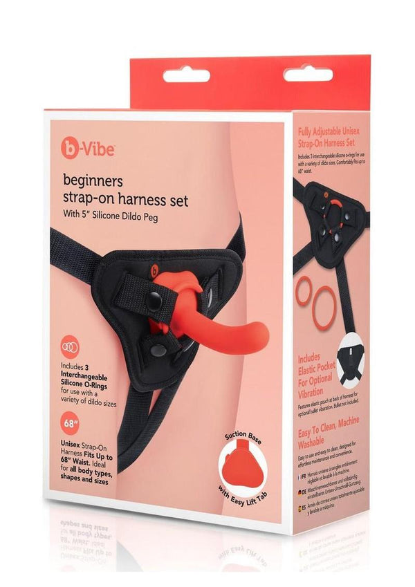 B-Vibe Beginner Strap On Harness Set with Silicone Dildo Peg 5in - Orange
