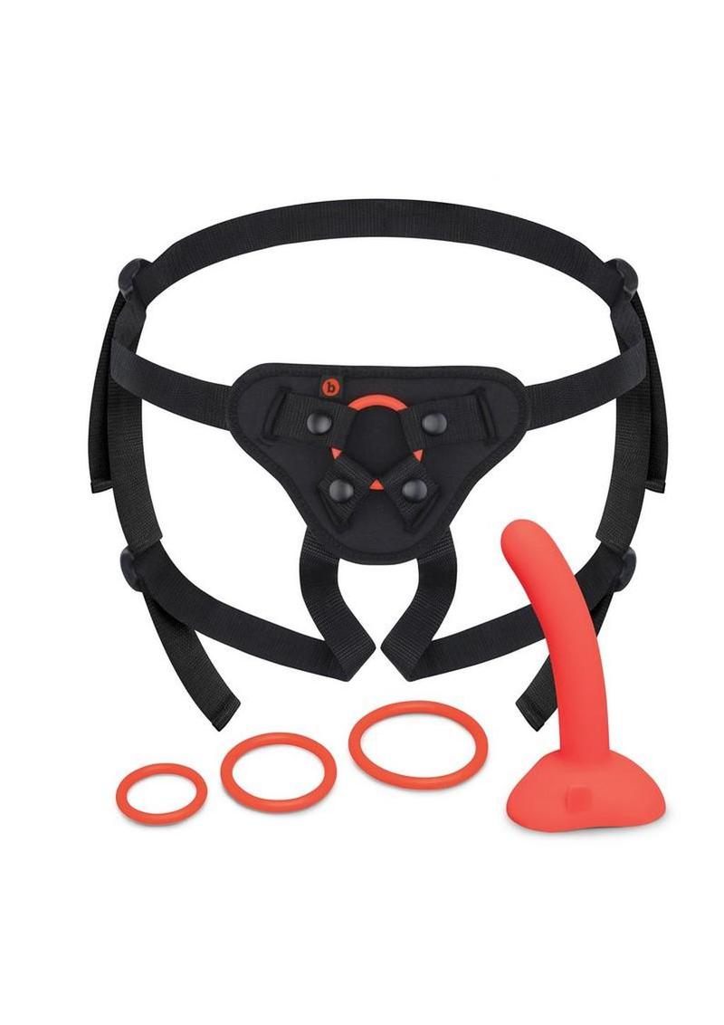 B-Vibe Beginner Strap On Harness Set with Silicone Dildo Peg 5in - Orange