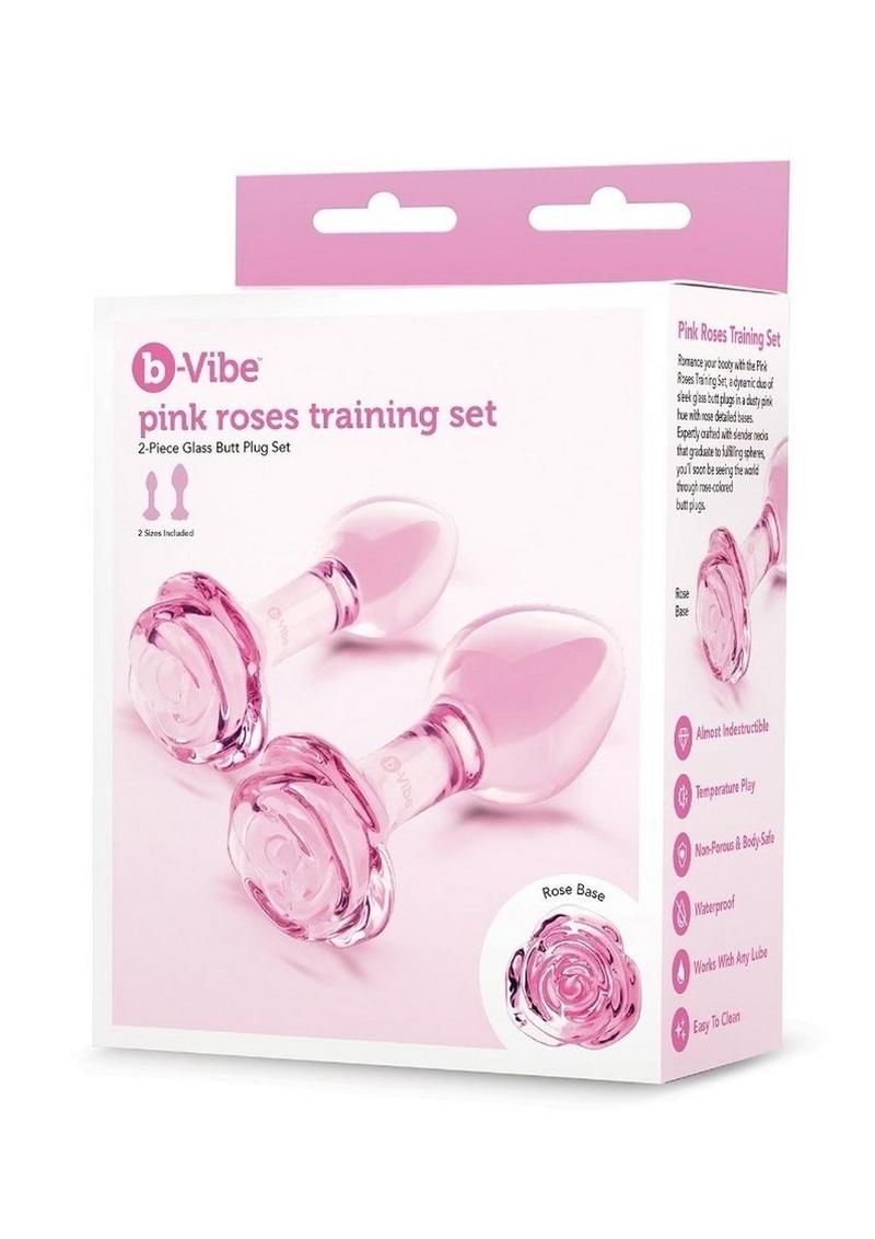B-Vibe Pink Roses Glass Butt Plug Training Set 2Pc