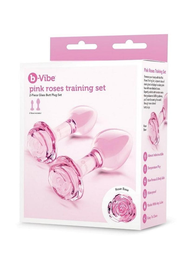 B-Vibe Pink Roses Glass Butt Plug Training Set 2Pc